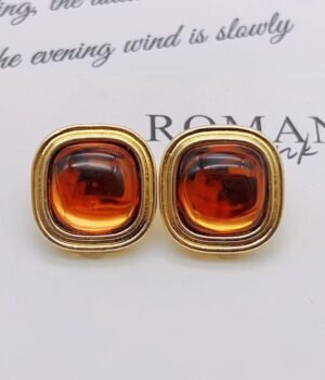 Vintage Orange Resin Geometric Square Earrings