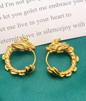 Circle Dragon Earrings Copper Plated With Gold