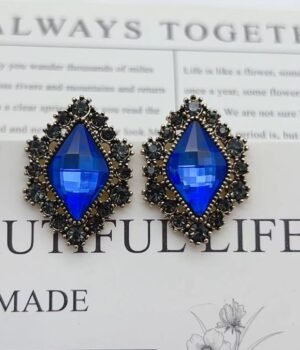 Geometric Rhombus Vintage Diamond Inlaid Elegant Black Earrings