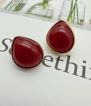 Vintage Irregular Water Drop Shape Berry Red Inlaid Earrings