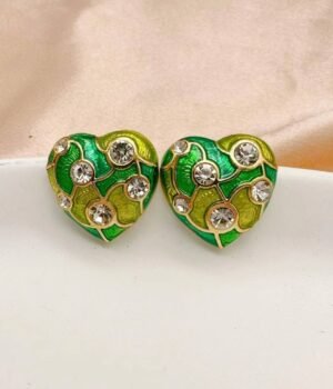 Vintage Enamel Green Diamond Earrings Geometric Pattern Earrings