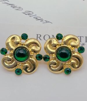 Vintage Green Gold Flower Earrings