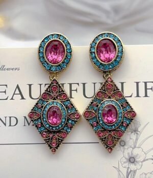 Vintage Diamond-Set Geometric Rhombus Elegant Earrings