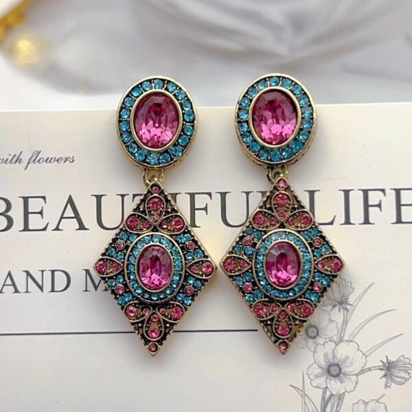 Vintage Diamond-Set Geometric Rhombus Elegant Earrings