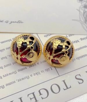 Vintage Hollow Carved Round Glass Earrings