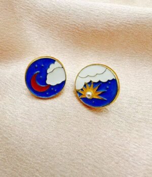 Van Gogh Enamel Star Moon Asymmetrical Earrings