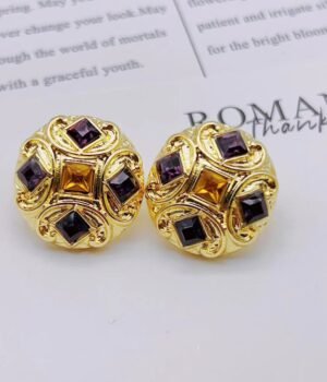 Vintage Baroque Purple Glass Chinese Round Earrings