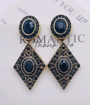 Vintage Diamond Inlaid Black Geometric Diamond Earrings