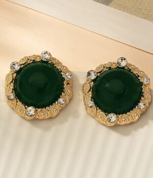 Vintage Geometric Round Green Earrings