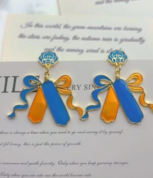 Cheongsam Enamel Glaze Bow Auspicious Cloud Pattern Earrings