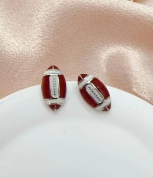 Rugby-Shaped Enamel Earrings