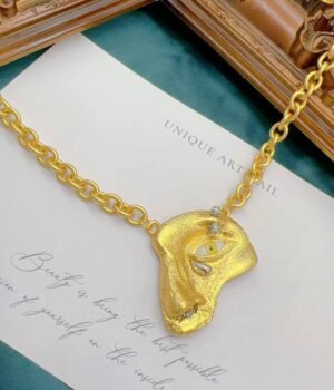 Vintage Electroplated Real Gold Matte Half Face Cool Necklace
