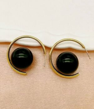 Vintage Black Bead C Circle Shape Elegant Earrings