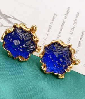 Vintage Blue Resin Lava Irregular Earrings