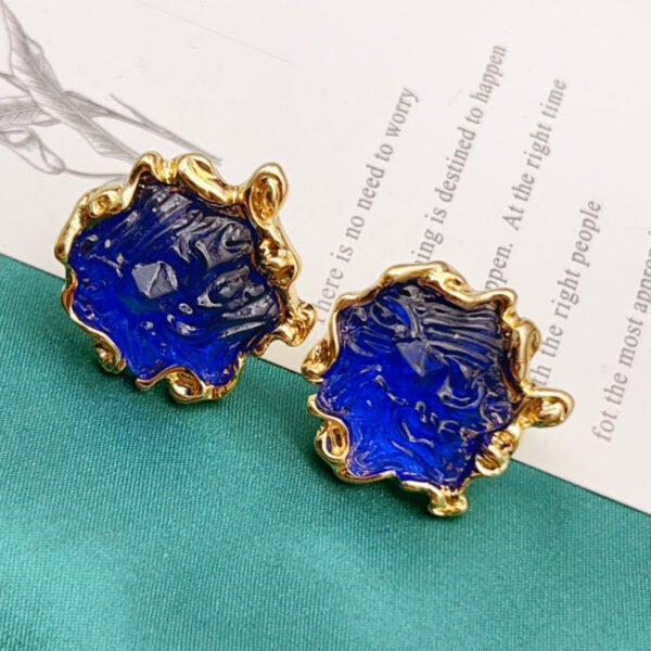Vintage Blue Resin Lava Irregular Earrings