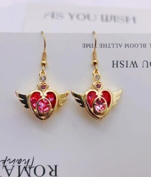 Red Heart Gold Small Wings Earrings