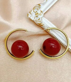 Vintage Red Bead C Circle Shape Elegant Earrings
