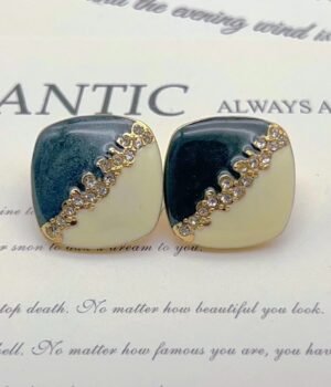 Vintage Blue And White Color Matching Square Oil Drop Earrings