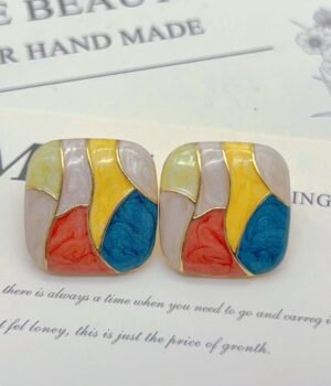Colored Yellow Blue Red Drip Glaze Earrings Vintage Colored Enamel Earrings
