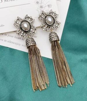 Vintage Long Earrings, Elegantly Inlaid With Diamonds