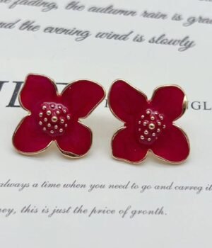 Red Quicksand Enamel Earrings With Lily Feel
