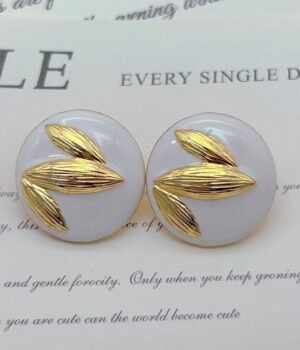 Bamboo Leaf Gold And White Earrings Round And Elegant