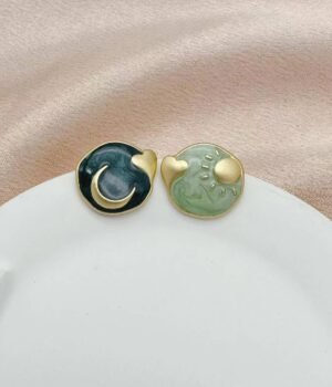 Matte Enamel Glaze Ab Type Moon Star Heart Relief Earrings