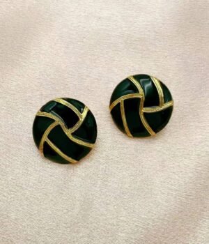 Vintage Black Enamel Geometric Pattern Earrings