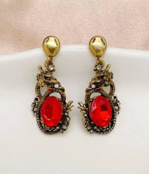 Dragon Shape Ruby ??Inlaid Earrings