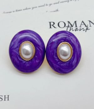 Vintage Enamel Earrings Vintage Luxury Baroque Purple Imitation Pearl