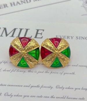 Colored Glaze Round Split Two-Color Earrings