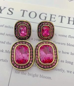 Oval Rose Purple Diamond Gold Earrings