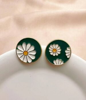 Vintage Small Daisy Asymmetrical Enamel Earrings
