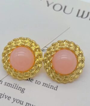 Pink Round Earrings Gold