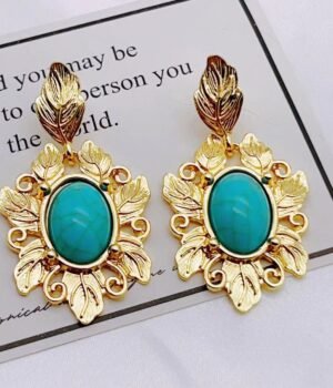 Gold Leaf Texture Imitation Turquoise Texture Earrings