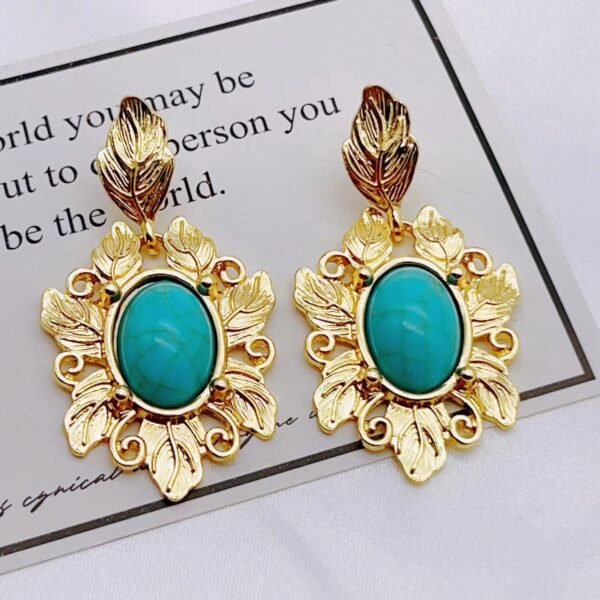 Gold Leaf Texture Imitation Turquoise Texture Earrings