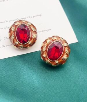 Vintage Maillard Oil Drip Inlaid Relief Leaf Earrings