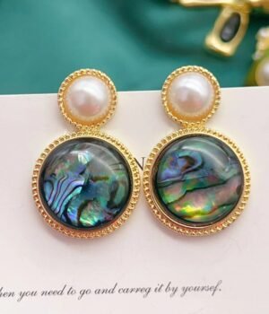 Vintage Peacock Green Colorful Abalone Earrings