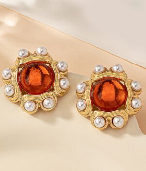 Vintage Imitation Pearl Resin Yellow Earrings