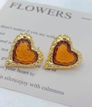 Vintage Orange Lava Heart Glass Texture Earrings