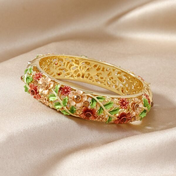 Chinese Style Cloisonne Enamel Color Hollow-out Colorful Flower Roses Relif Bangle Cuff Bracelet - Image 5