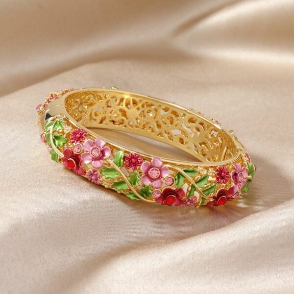 Chinese Style Cloisonne Enamel Color Hollow-out Colorful Flower Roses Relif Bangle Cuff Bracelet - Image 6