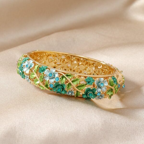 Chinese Style Cloisonne Enamel Color Hollow-out Colorful Flower Roses Relif Bangle Cuff Bracelet - Image 2