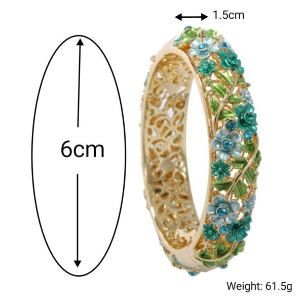Chinese Style Cloisonne Enamel Color Hollow-out Colorful Flower Roses Relif Bangle Cuff Bracelet - Image 7