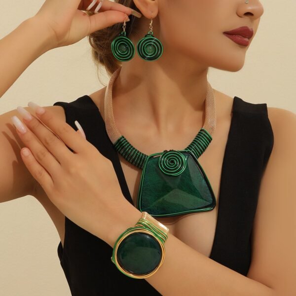 Boho Style Maximelism Jewelry Set Bohemia Design Brown / Green Stone Necklace Earrings Bangle Bracelet Sets - Image 6