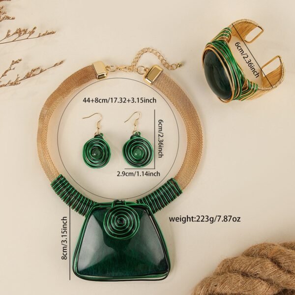 Boho Style Maximelism Jewelry Set Bohemia Design Brown / Green Stone Necklace Earrings Bangle Bracelet Sets - Image 5