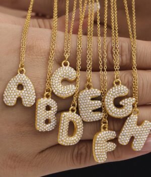 18k Gold Plated Stainless Steel 5A Zircon Inlaid 26 Letter Sparkle Initial Pendant Necklace