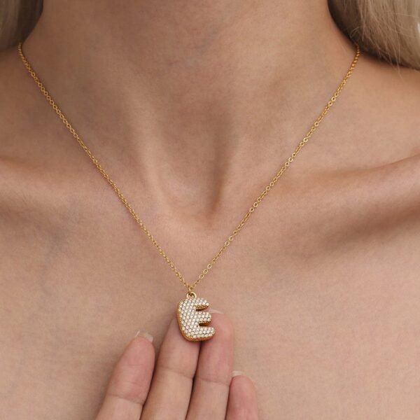 18k Gold Plated Stainless Steel 5A Zircon Inlaid 26 Letter Sparkle Initial Pendant Necklace - Image 3