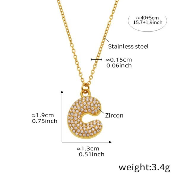 18k Gold Plated Stainless Steel 5A Zircon Inlaid 26 Letter Sparkle Initial Pendant Necklace - Image 6