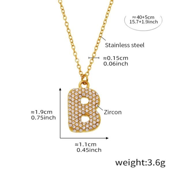 18k Gold Plated Stainless Steel 5A Zircon Inlaid 26 Letter Sparkle Initial Pendant Necklace - Image 5